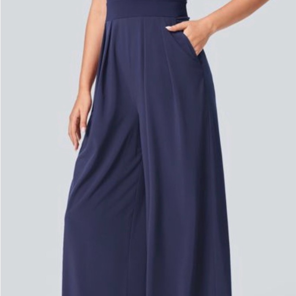 HALARA Navy Wide-Leg Jumpsuit Pants with Pockets